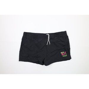 Vintage 90s Surf Style Large Spell Out Lined Above Knee Shorts Swim Trunks USA